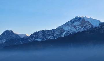 Mountain range with snow-covered peaks.