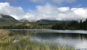 Scenic view of a lake with mountains in the background.