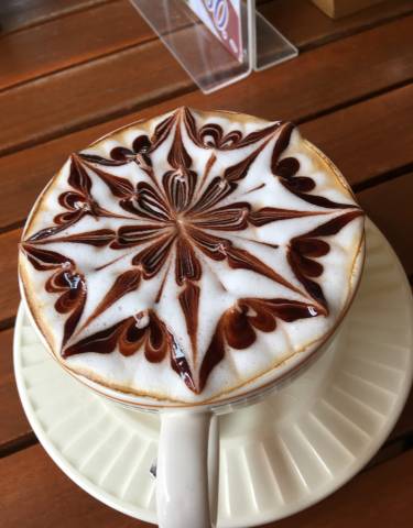 Artistic design on a cup of coffee.