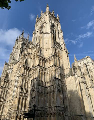 Detailed view of a gothic-style cathedral with spires.