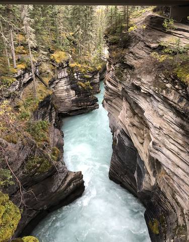 Narrow gorge with a fast-flowing glacial river.