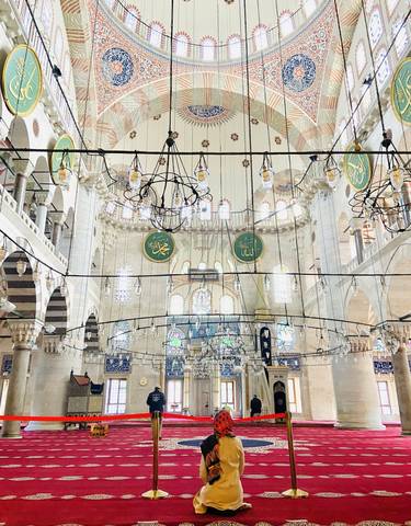 Interior of a mosque with ornate decorations