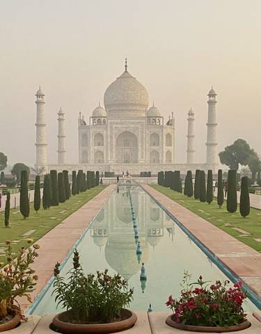 The Taj Mahal with reflection pool in the foreground.