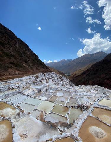 Scenic view of the Maras salt ponds.
