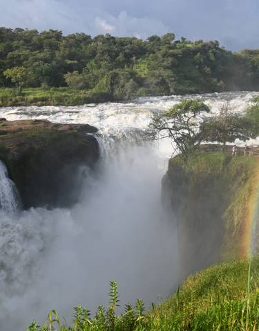 Murchison Falls with a rainbow visible in the mist
