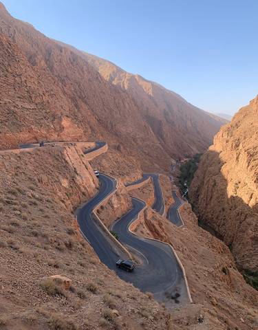 Winding road through a rocky gorge.