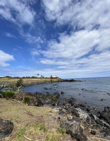 Scenic view of the coastline on Easter Island with rocky shores.