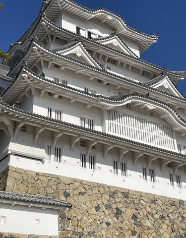 Detail of the rooftop architecture of Himeji Castle.
