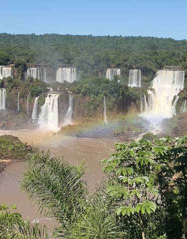 Spectacular waterfall with a rainbow.