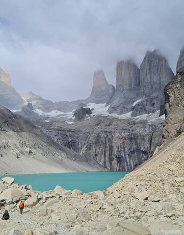 Majestic mountains with turquoise glacial lake.