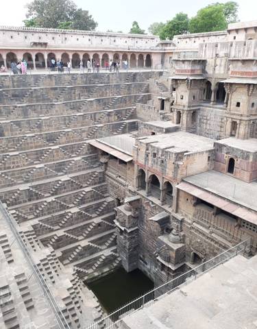 Chand Baori stepwell with intricate architecture.