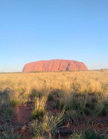 Uluru rock formation in Australia under clear skies.