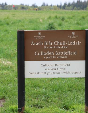 Sign for Culloden Battlefield, a historical war grave.