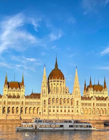 View of the Hungarian Parliament Building from the river.
