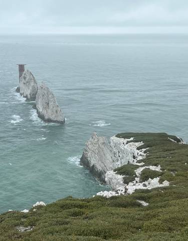 The Needles rock formations in the sea.