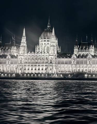 Night view of the illuminated Hungarian Parliament Building