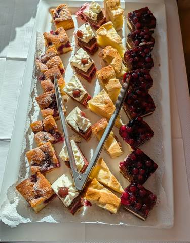 An assortment of pastries on a tray.