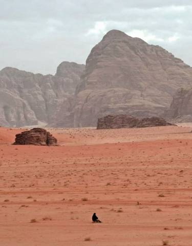 Vast desert landscape with mountain backdrops.