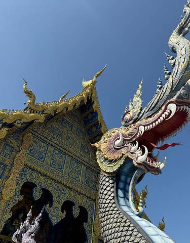Colorful dragon sculpture in temple.