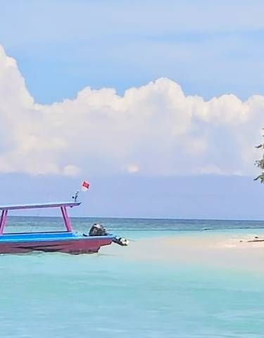 Small boat anchored on a tropical beach.