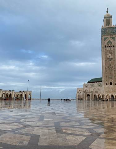 Hassan II Mosque in Casablanca with an expansive courtyard.