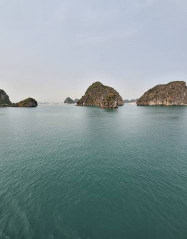 Halong Bay with limestone islands.