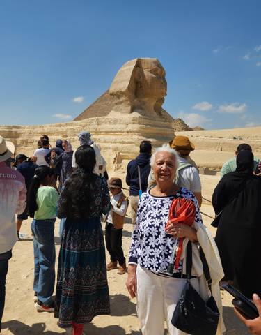 People gathered around the Great Sphinx.