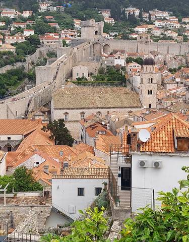 View of the old town of Dubrovnik with city walls.