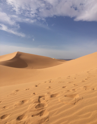 Sand dunes under a clear sky.