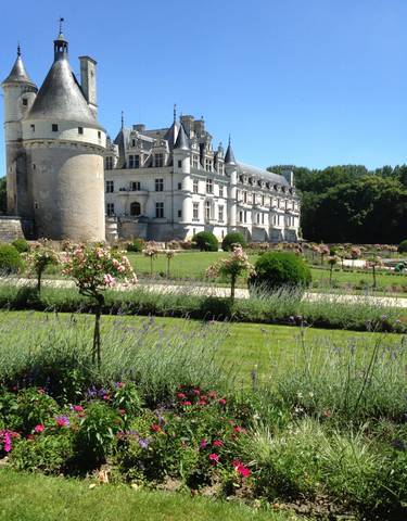 A chateau with a garden in front of it.
