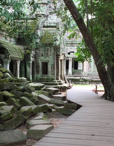 Ancient temple ruins covered in green moss.
