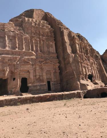 Rock-cut architectural ruins at Petra.