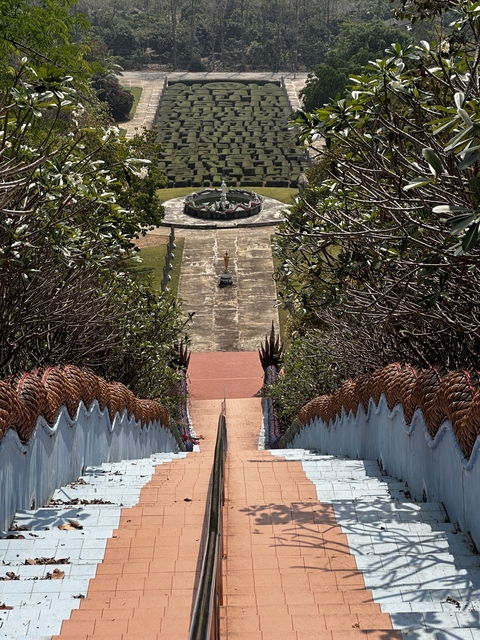 Aerial view of an outdoor staircase with elaborate railing.