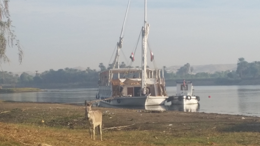 Boat docked at a riverbank.