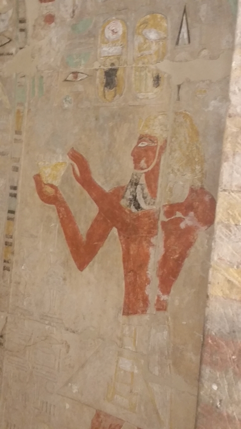 Close-up of an ancient Egyptian wall painting.
