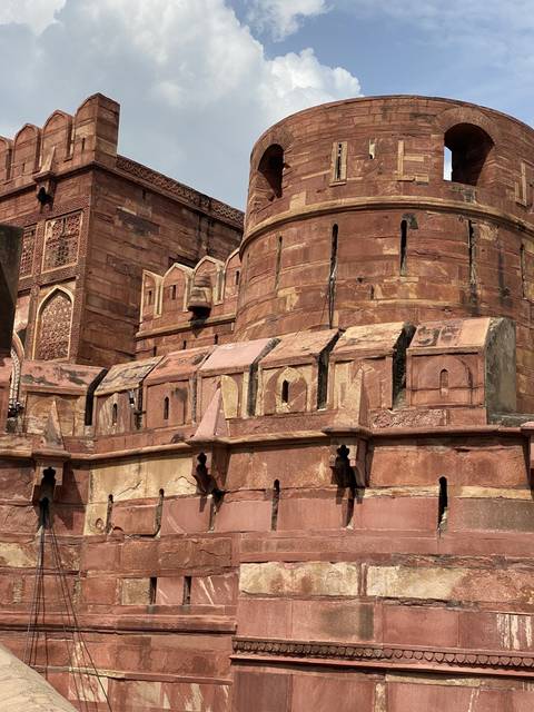 Fort exterior with red sandstone architecture.