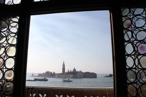 View of San Giorgio Maggiore across the water from a window.