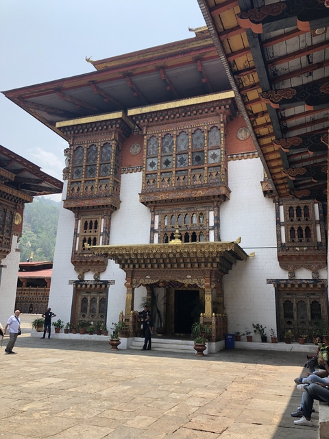 Beautiful Bhutanese temple with wood and stone architecture.