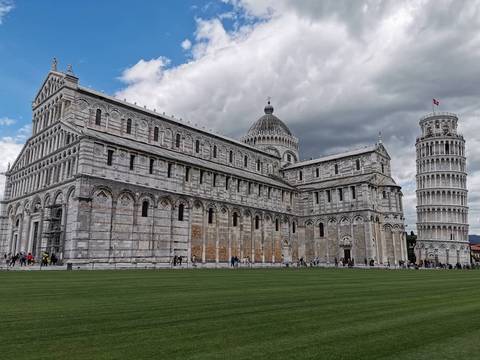 The Leaning Tower of Pisa next to the cathedral.