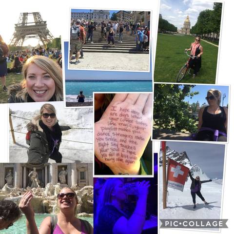 Collage of travel photos featuring a person enjoying different activities.