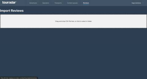 Screenshot of a TourRadar webpage for importing reviews.