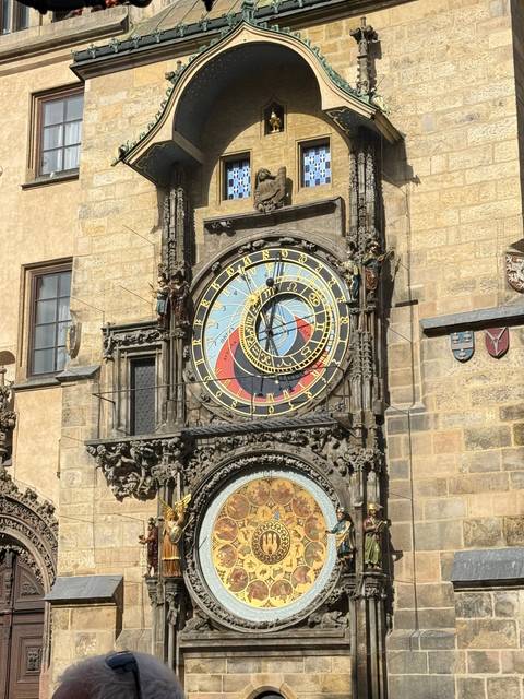 Astronomical clock on building facade
