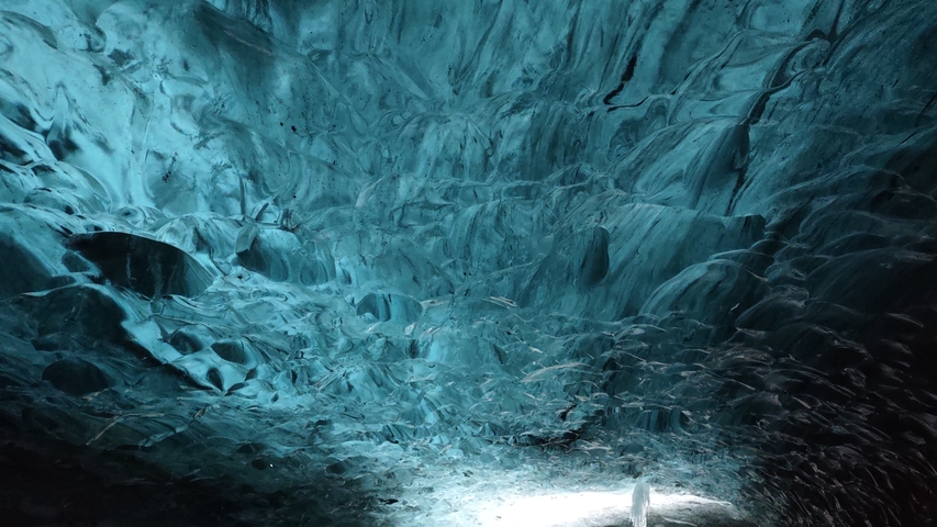 Ice cave with intricate ice formations