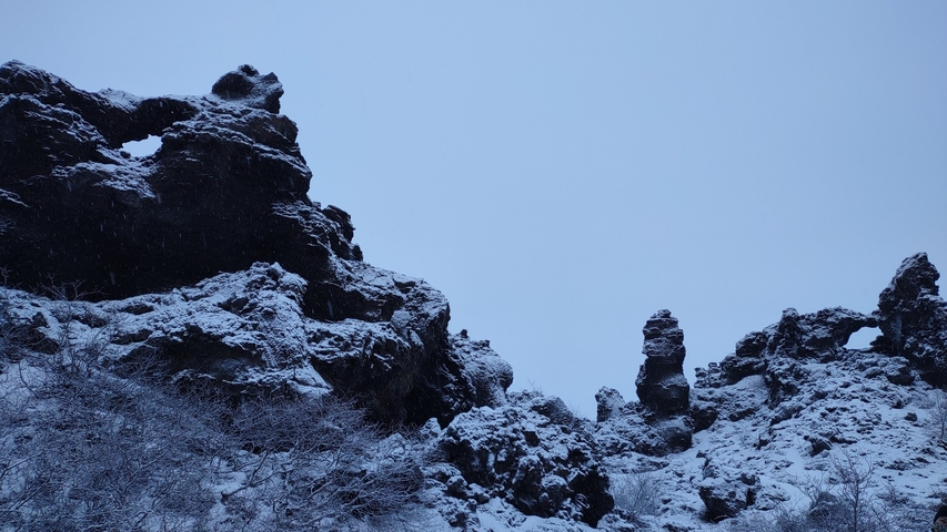 Rocky formations covered with snow