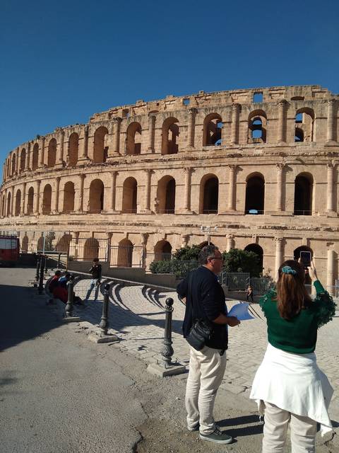 Colosseum-like ancient structure.