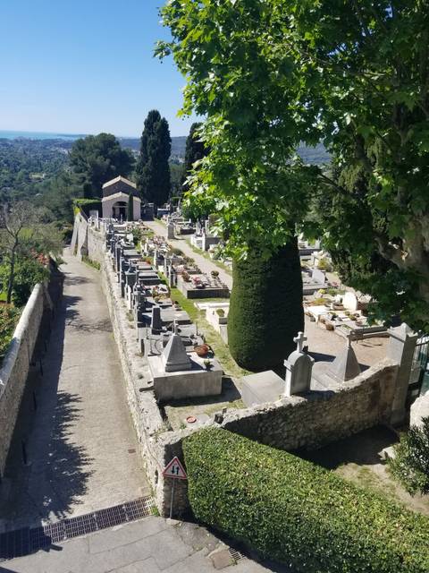 Cemetery with neatly arranged gravestones.