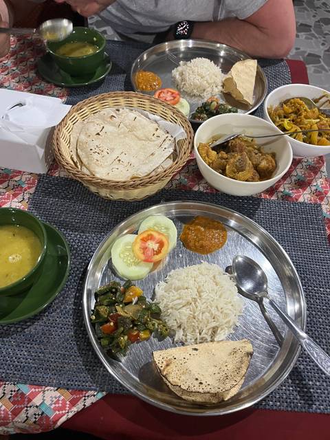 Traditional Nepali meal on a table.