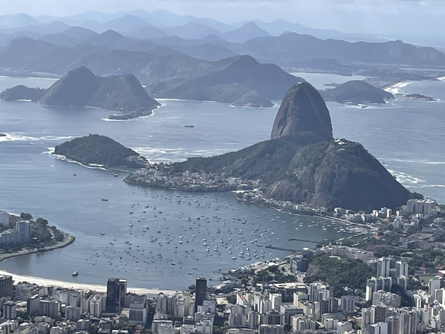Aerial view of Rio de Janeiro with Sugarloaf Mountain.
