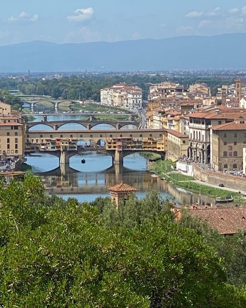 View of the Ponte Vecchio over Arno River in Florence.
