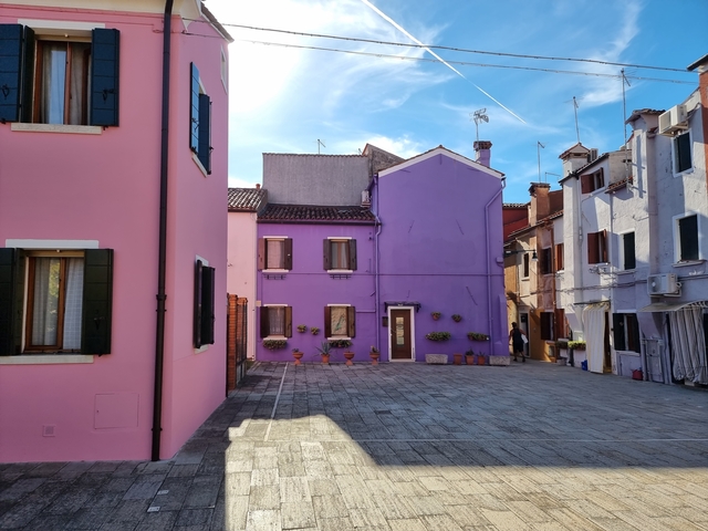 Colorful houses on a bright sunny day.